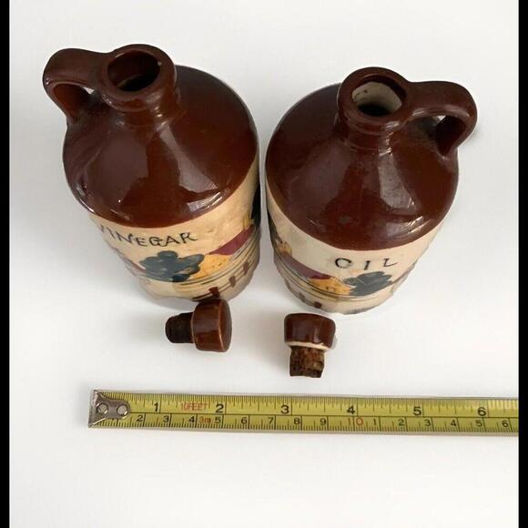 Vintage Relco Blue Rooster Oil Vinegar Cruet Brown Jug Country Kitchen Japan - Picture 9 of 11